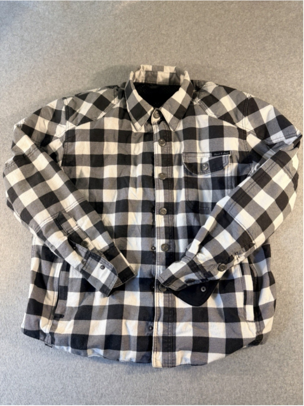 Street & Steel Mission Moto Armored Riding Shirt Men’s M Black White Plaid